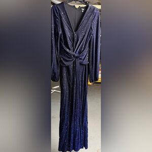 Aqua Midnight Blue Glitter Long Sleeve Dress